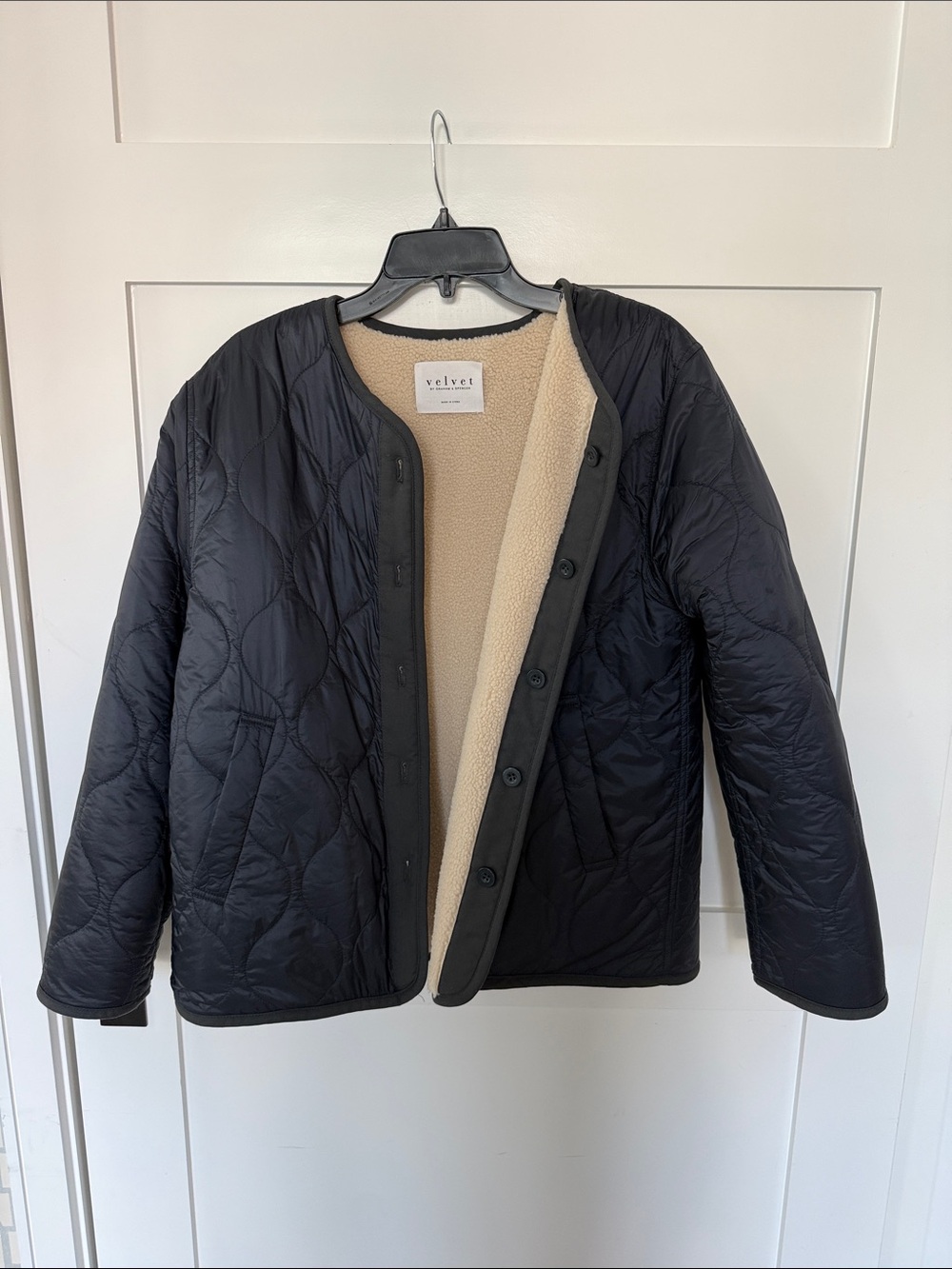 Velvet Reversible Quilted Jacket in Navy and Cream